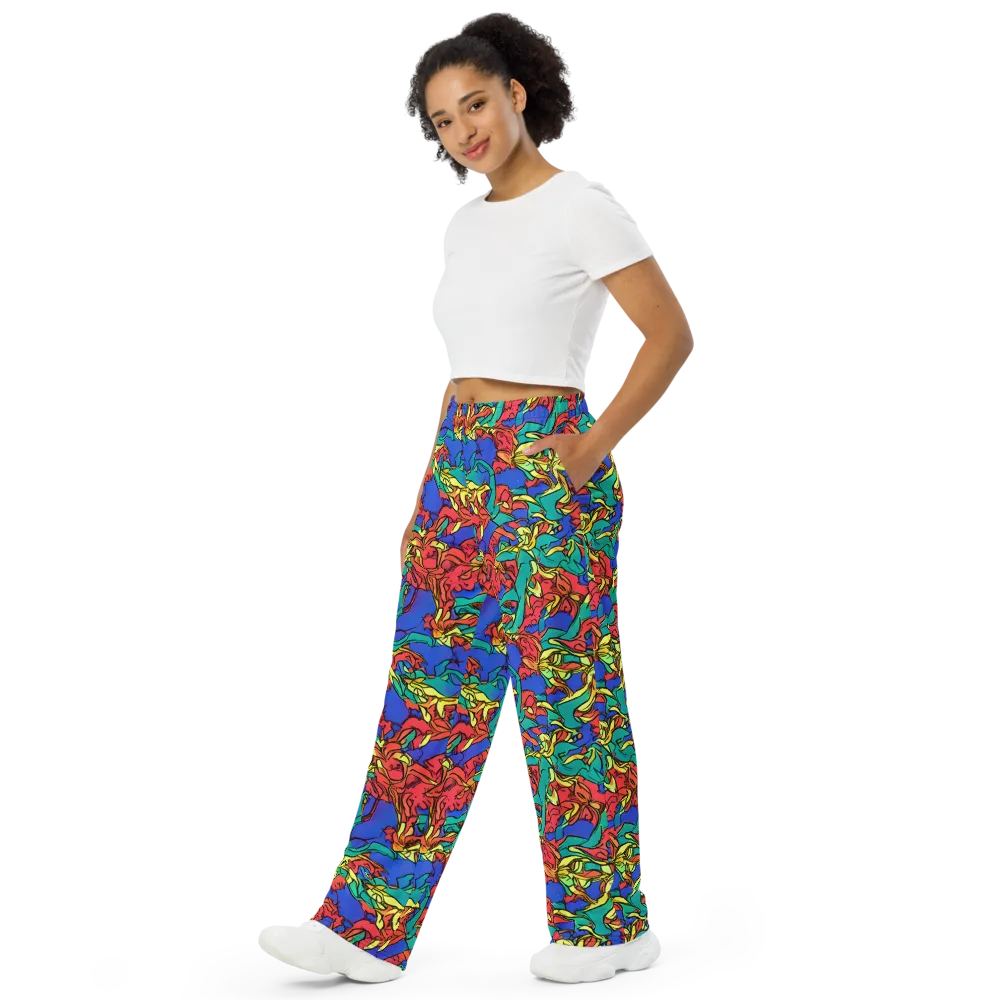 Vivid Bloomstorm on Wide-Leg Pants — Left Front