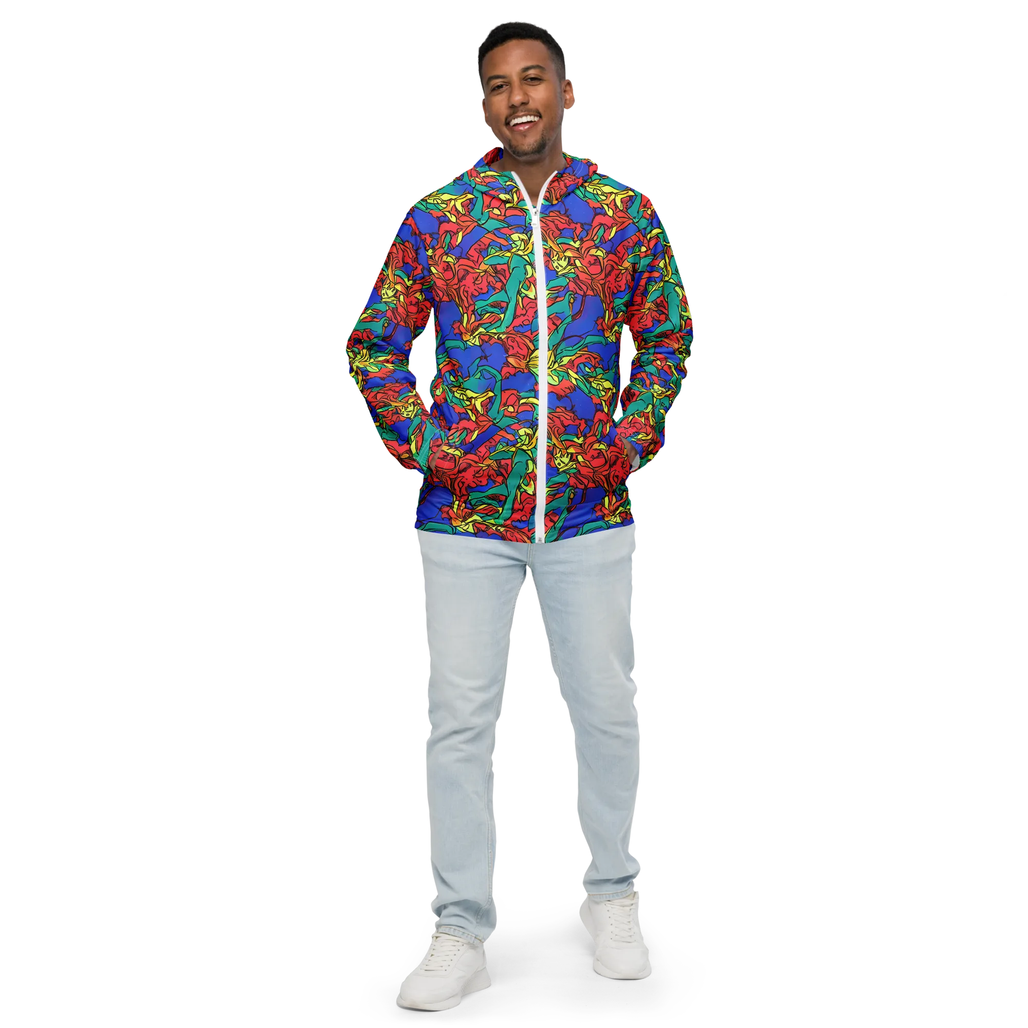 Vivid Bloomstorm on Men's Windbreaker — Front