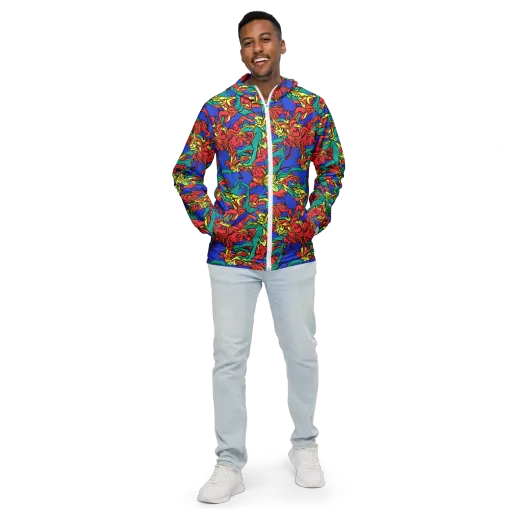 Vivid Bloomstorm on a Men's Windbreaker