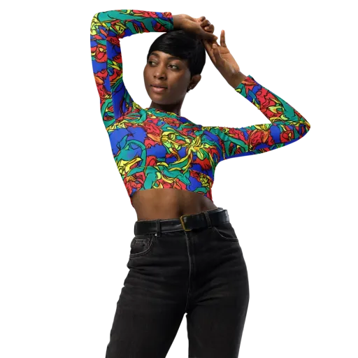 Vivid Bloomstorm on a Long Sleeve Crop Top