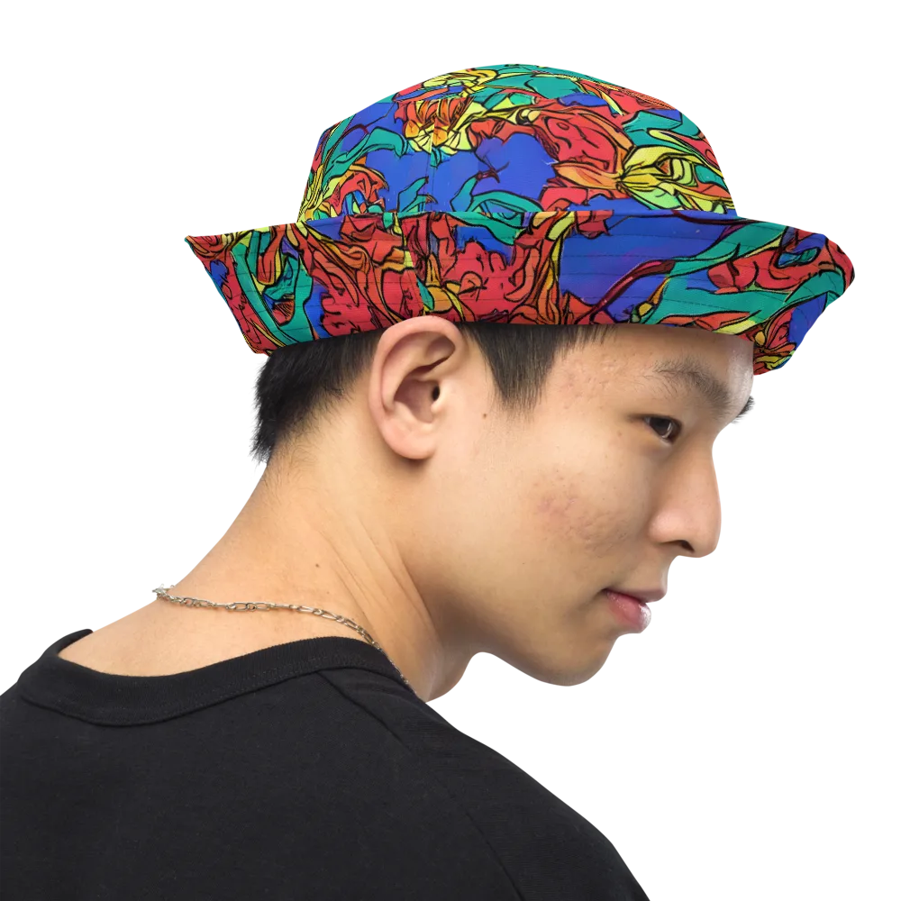 Vivid Bloomstorm on Reversible Bucket Hat — Right Outside