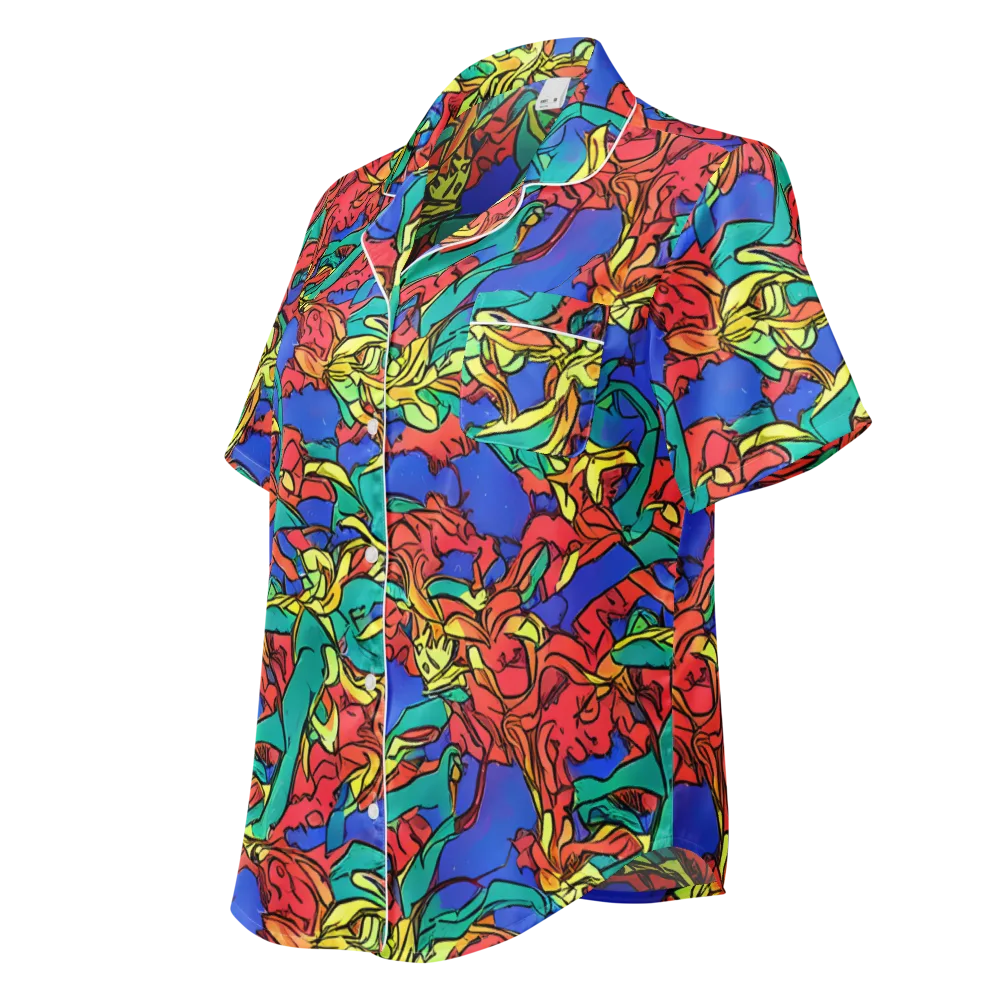 Vivid Bloomstorm on Women's Short Sleeve Pajama Top — Left Front