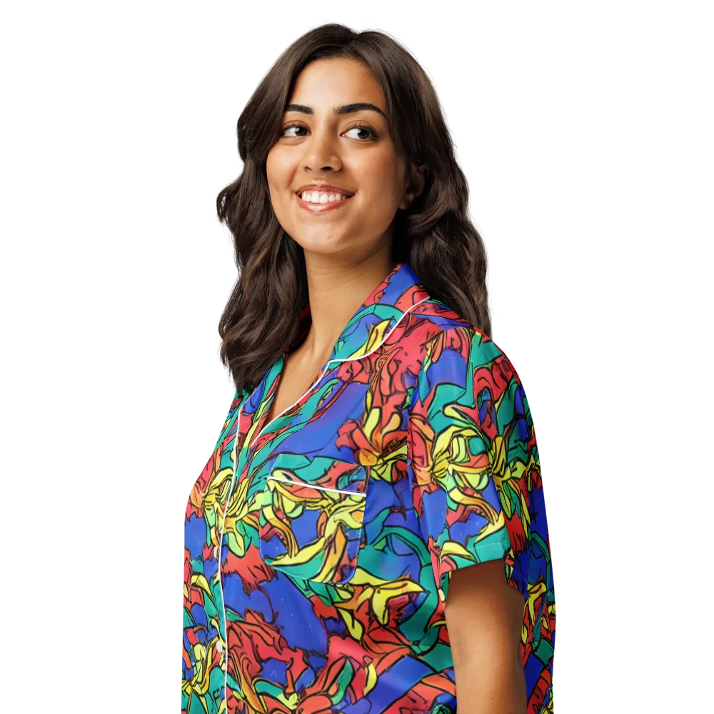 Vivid Bloomstorm on Women's Short Sleeve Pajama Top — Left Front