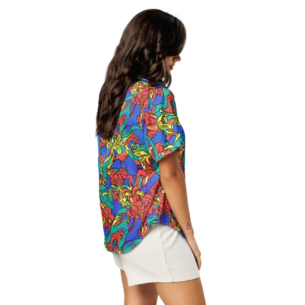 Vivid Bloomstorm on Women's Short Sleeve Pajama Top — Right Back