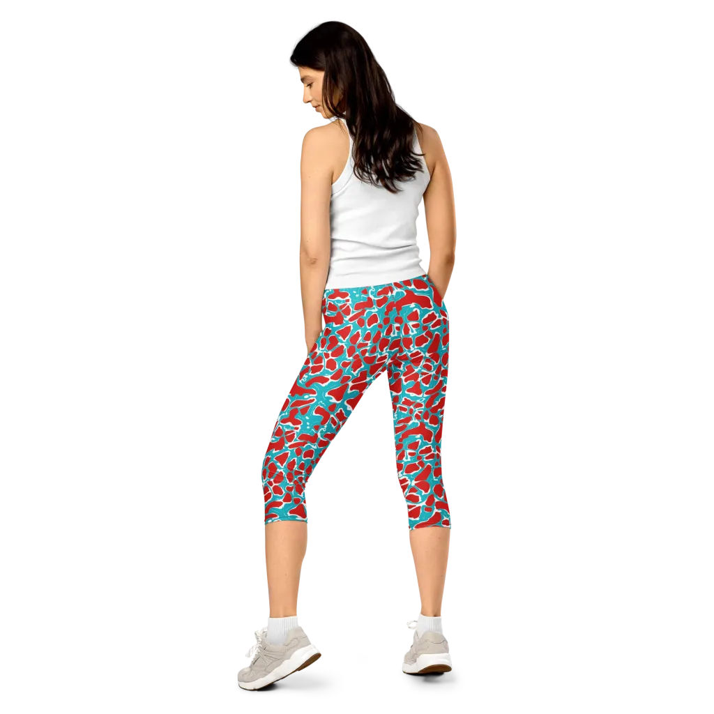 Turquoise Rapture on Capri Leggings — Back