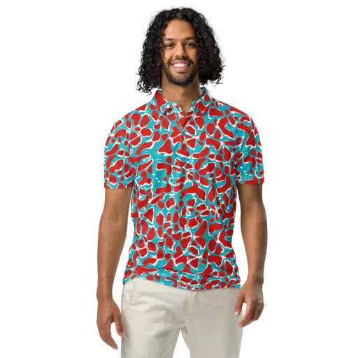 Turquoise Rapture on a Men's Slim Fit Polo Shirt