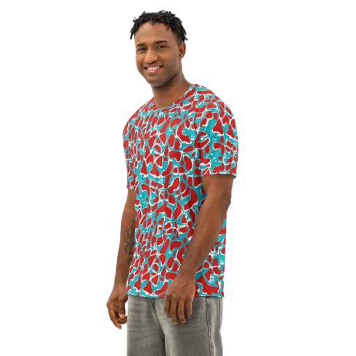 Turquoise Rapture on a Men's Cotton Crew Neck T-Shirt