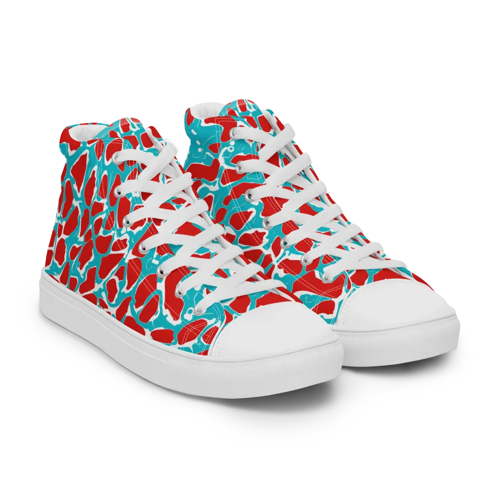 Turquoise Rapture on Men's High Top Canvas Shoes — Right Front