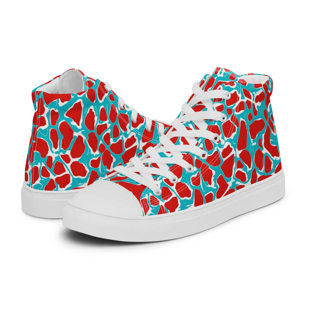 Turquoise Rapture on Men's High Top Canvas Shoes — Left