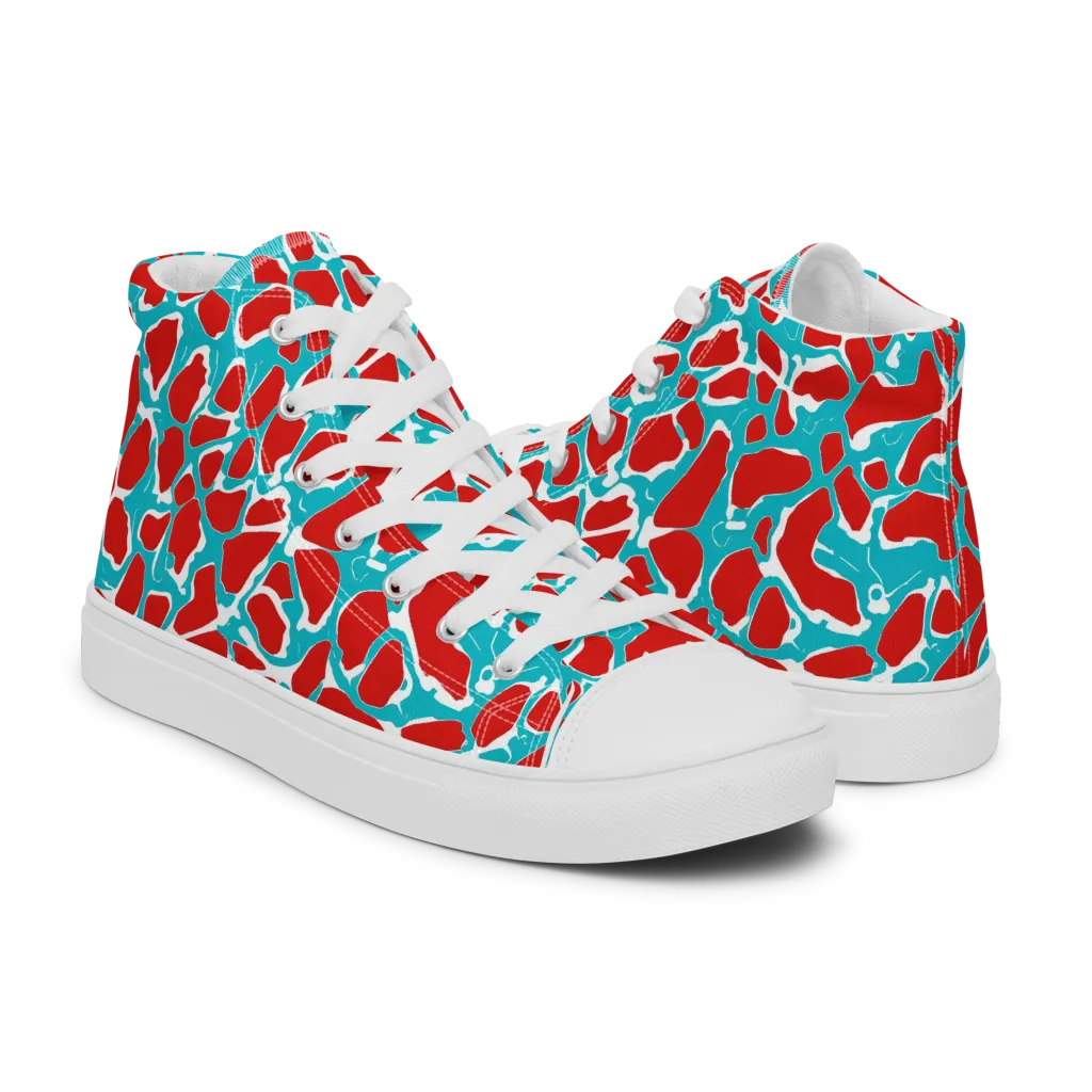 Turquoise Rapture on Men's High Top Canvas Shoes — Right