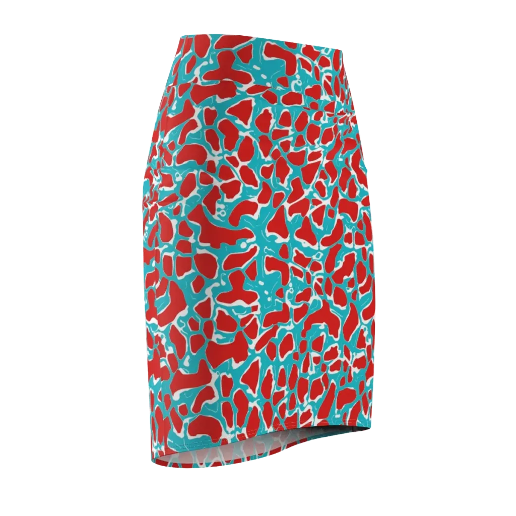 Turquoise Rapture on Pencil Skirt — Front Side