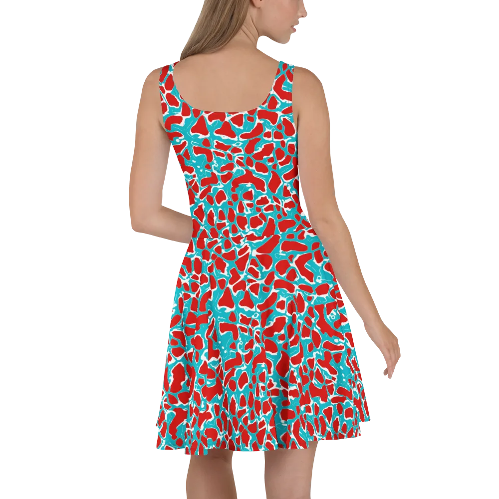 Turquoise Rapture on Skater Dress — Back