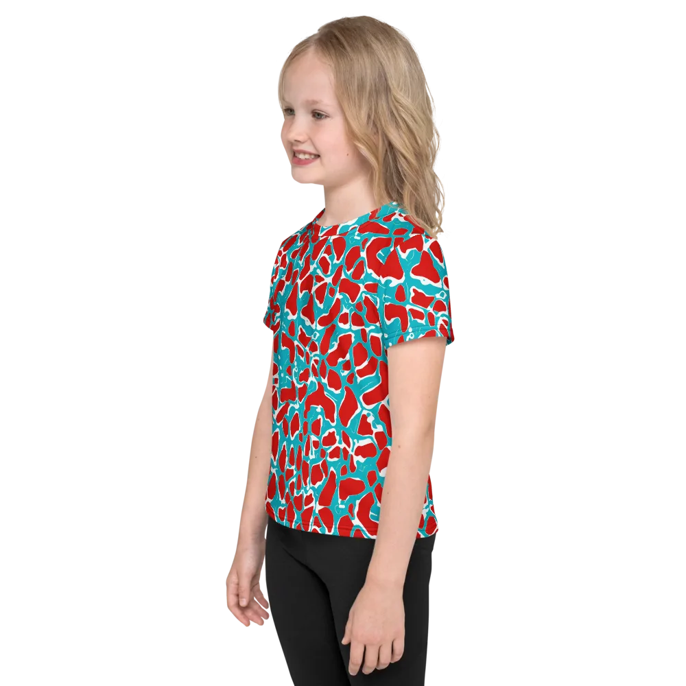 Turquoise Rapture on Kids Crew Neck T-Shirt — Left