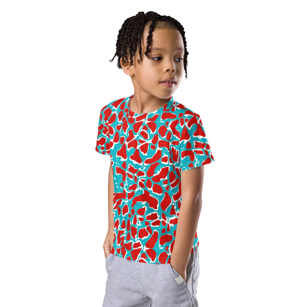 Turquoise Rapture on Kids Crew Neck T-Shirt — Left Front