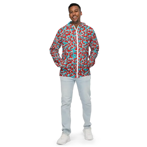 Turquoise Rapture on a Men's Windbreaker