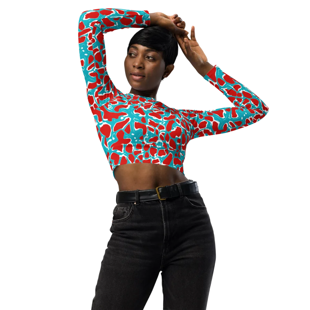 Turquoise Rapture on Long Sleeve Crop Top — Front