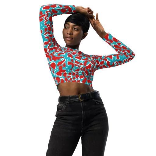 Turquoise Rapture on a Long Sleeve Crop Top