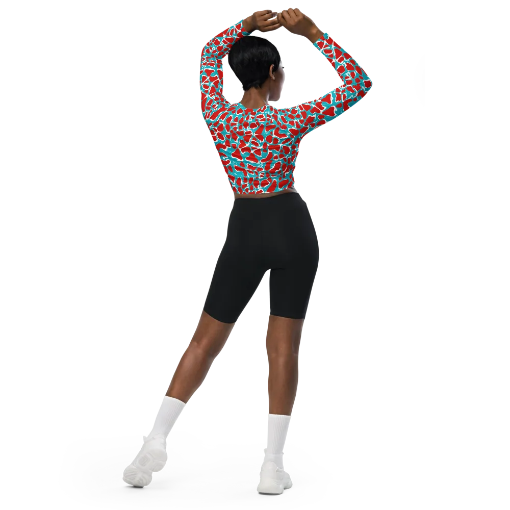 Turquoise Rapture on Long Sleeve Crop Top — Back