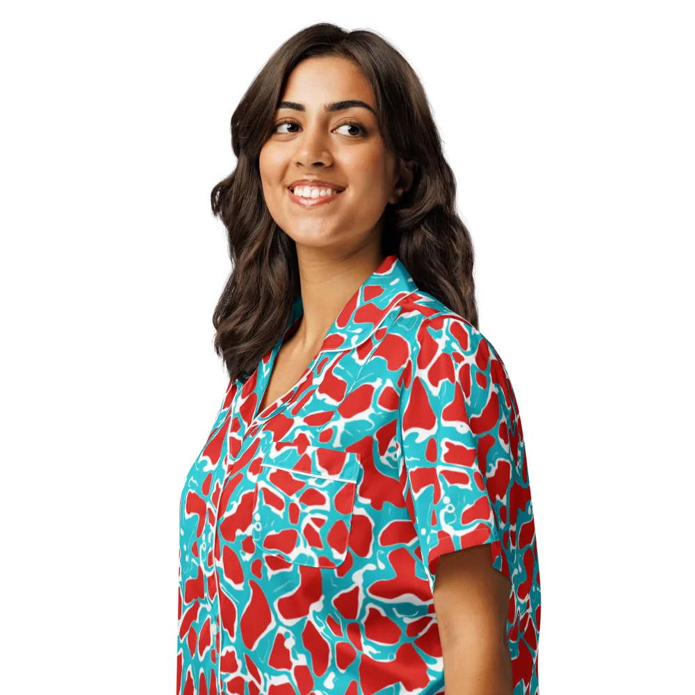 Turquoise Rapture on Women's Short Sleeve Pajama Top — Left Front