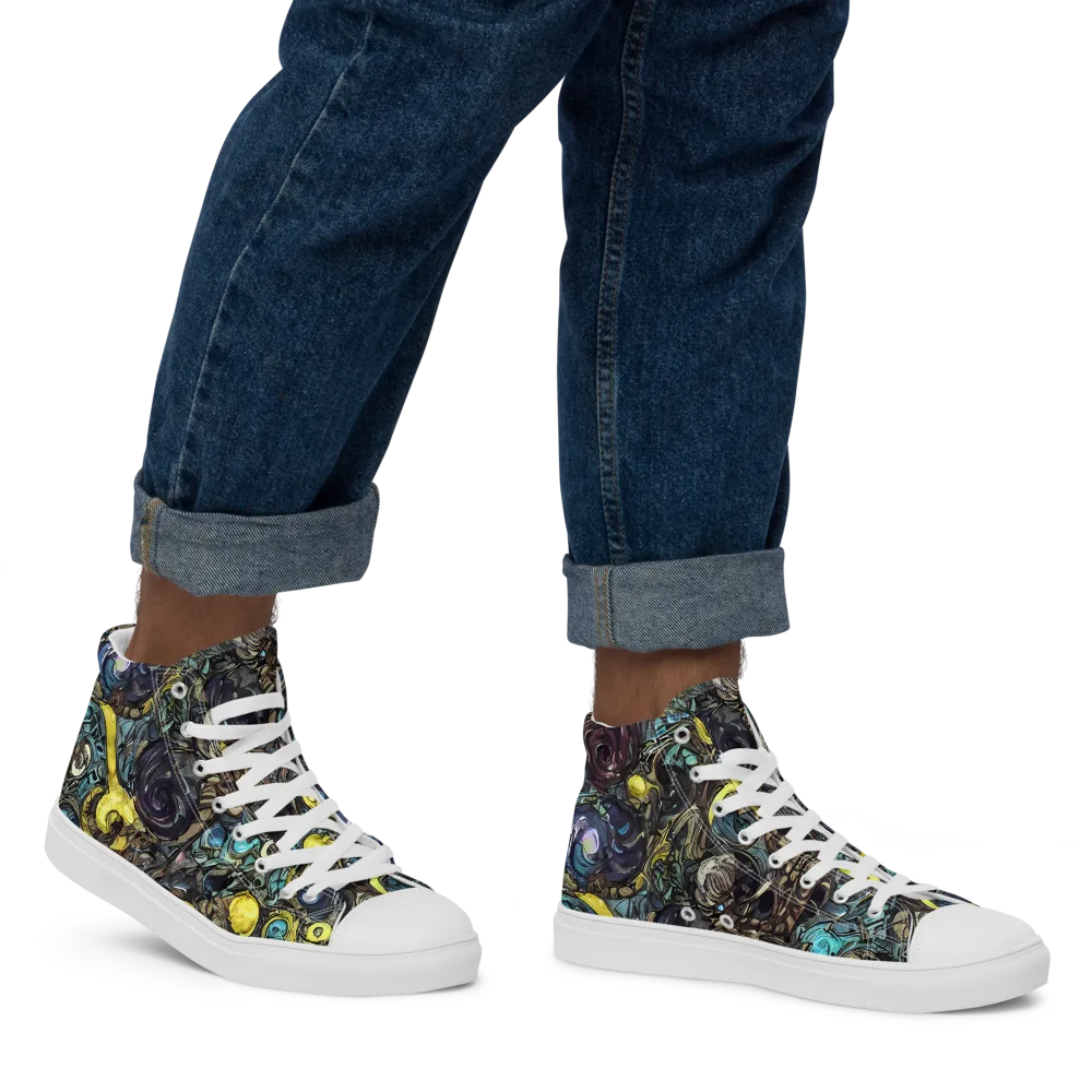 Nocturne Bloom on Men's High Top Canvas Shoes — Right