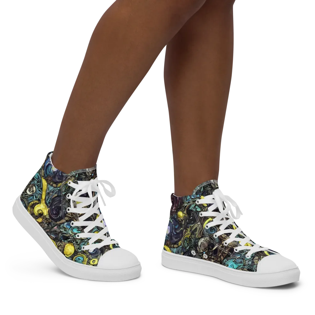Nocturne Bloom on Women's High Top Canvas Shoes — Right