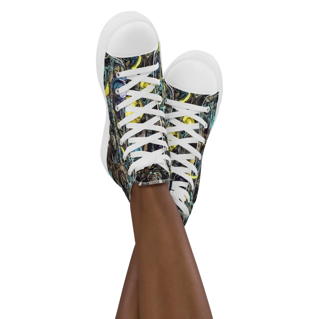 Nocturne Bloom on Women's High Top Canvas Shoes — Front