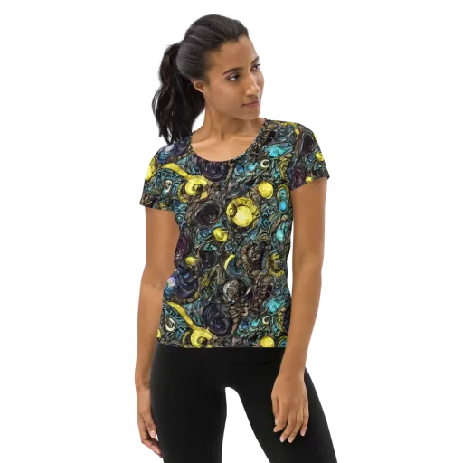 Nocturne Bloom on a Women's Athletic T-Shirt