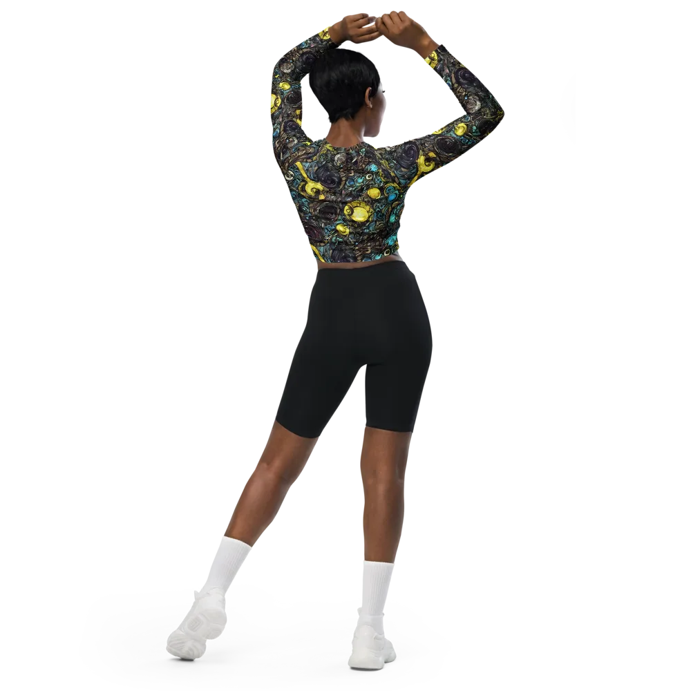 Nocturne Bloom on Long Sleeve Crop Top — Back