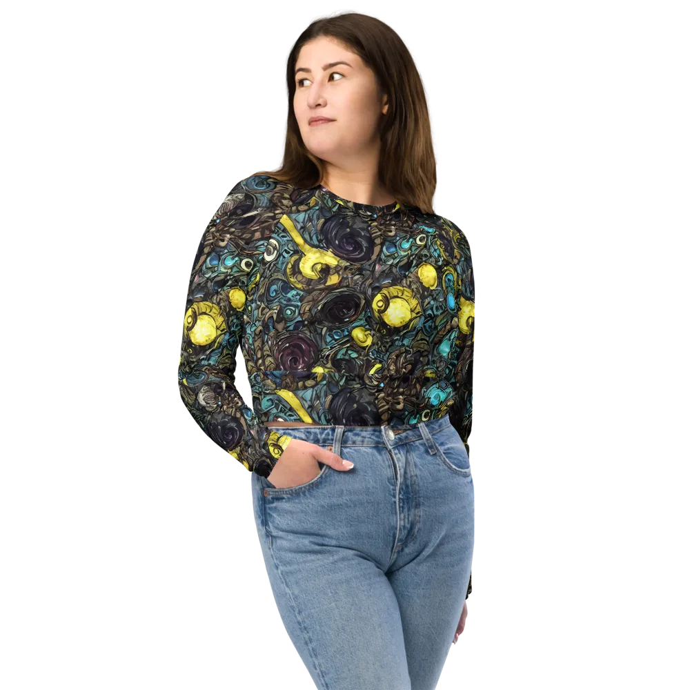Nocturne Bloom on Long Sleeve Crop Top — Front