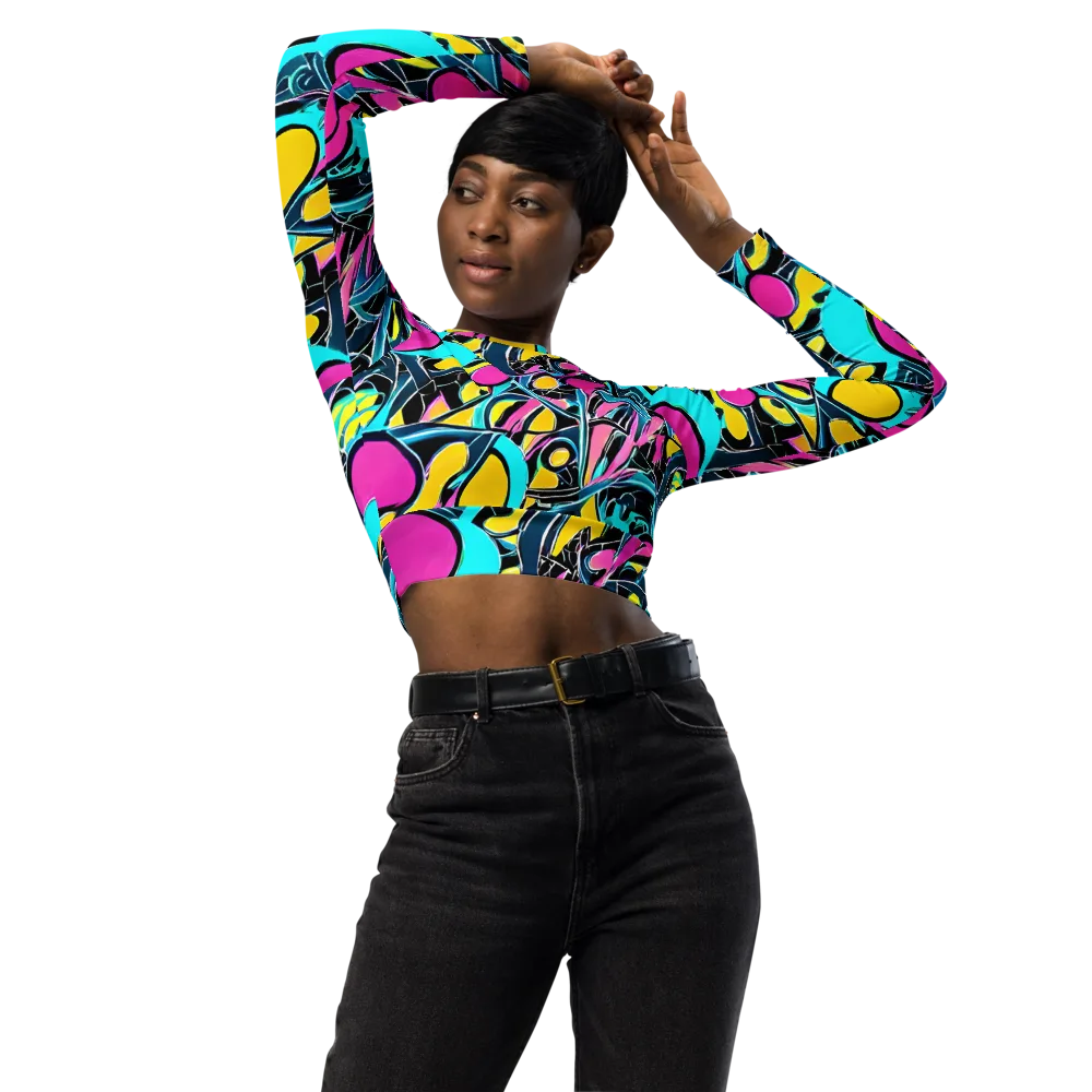 Neon Kinetics on Long Sleeve Crop Top — Front