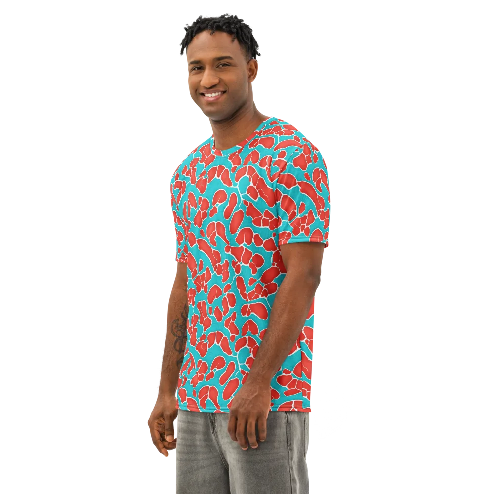 Turquoise Reef on Men's Cotton Crew Neck T-Shirt — Left Front