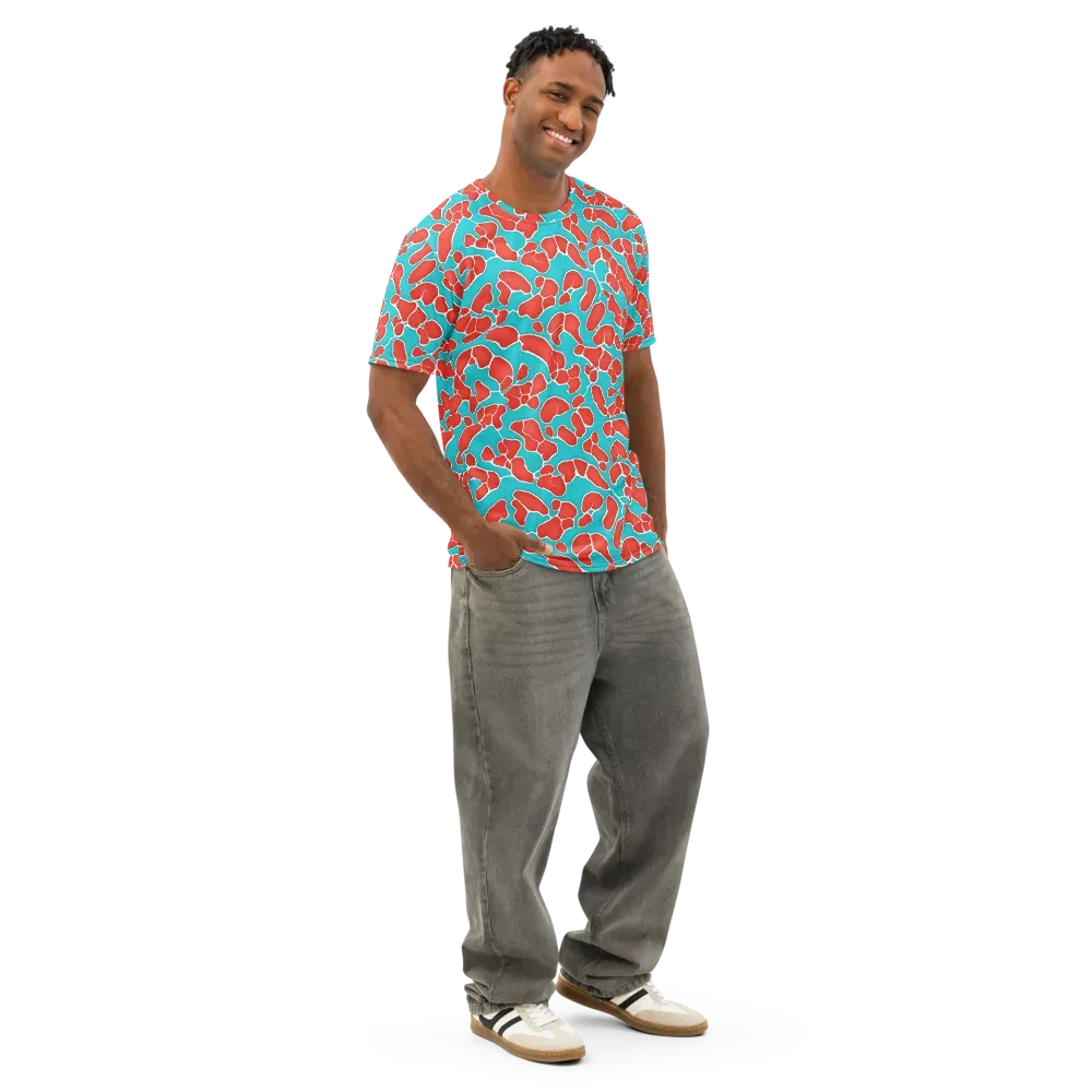 Turquoise Reef on Men's Cotton Crew Neck T-Shirt — Right Front