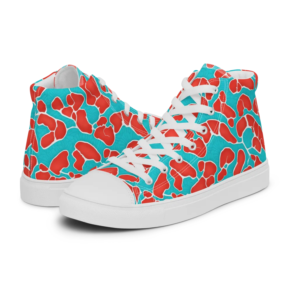 Turquoise Reef on Men's High Top Canvas Shoes — Left