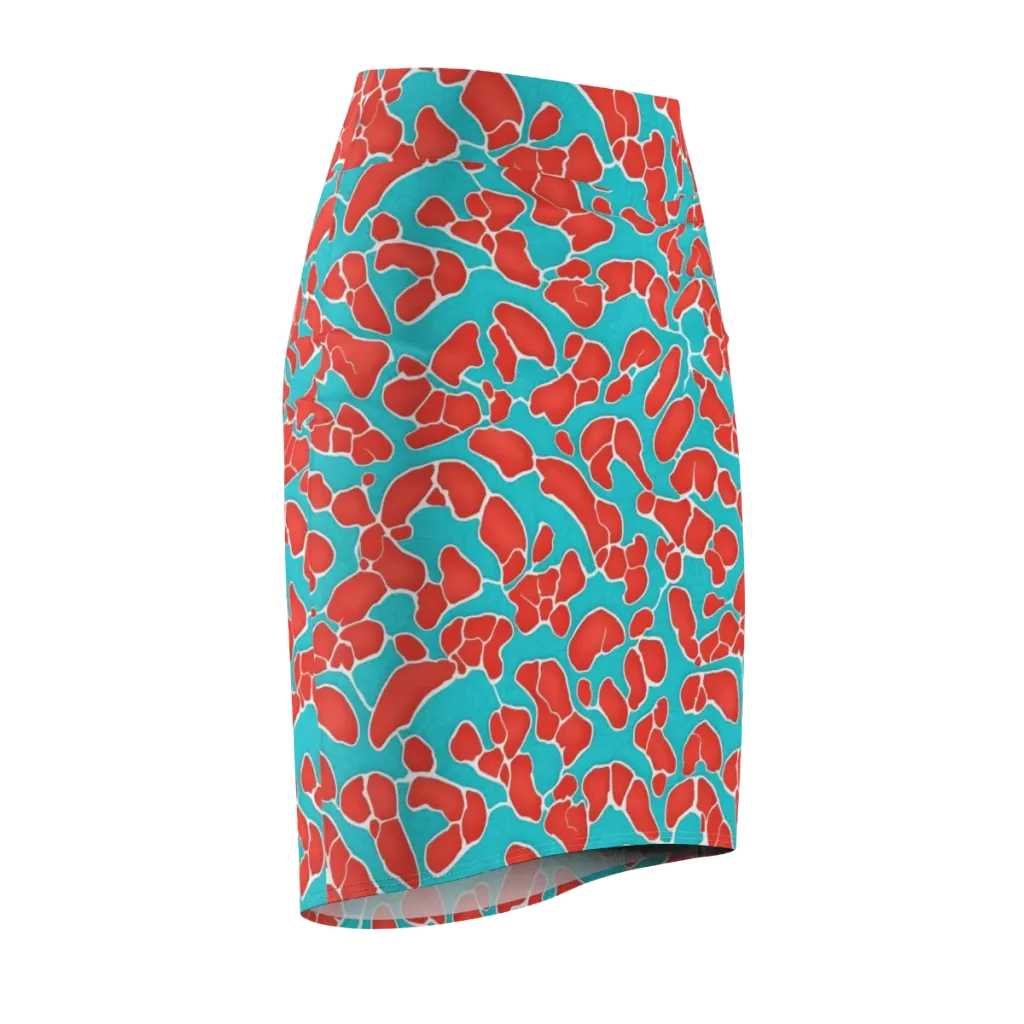Turquoise Reef on Pencil Skirt — Front Side