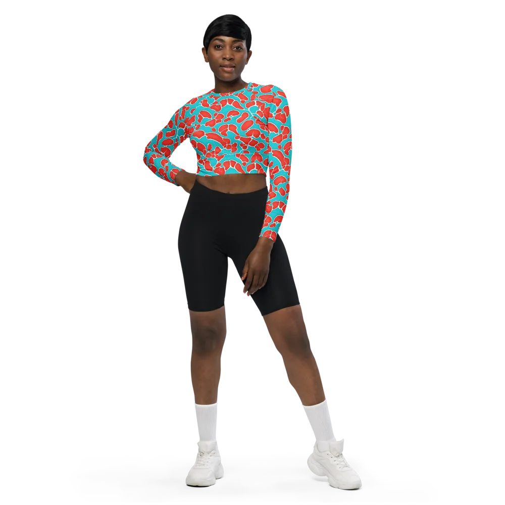 Turquoise Reef on Long Sleeve Crop Top — Front