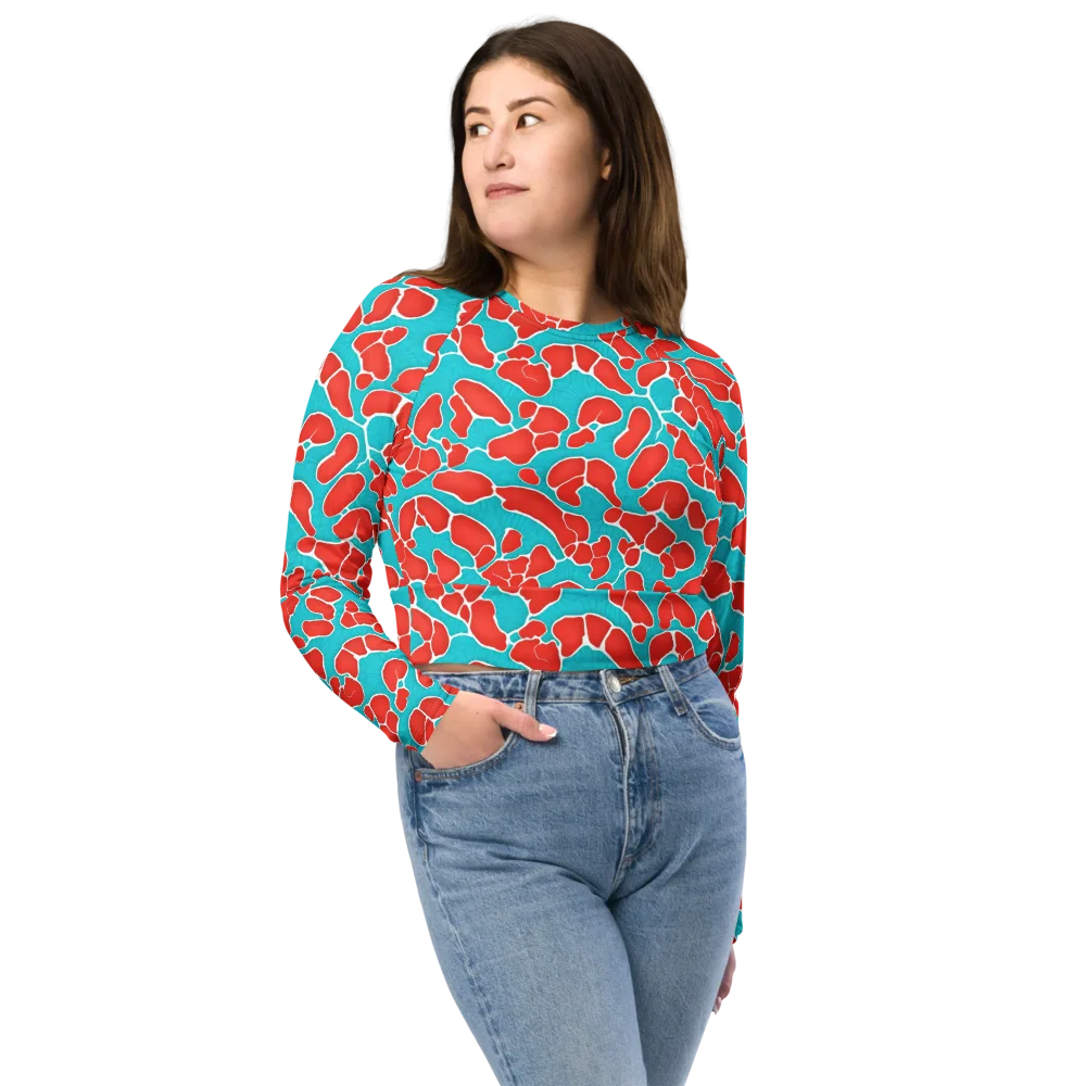 Turquoise Reef on Long Sleeve Crop Top — Front
