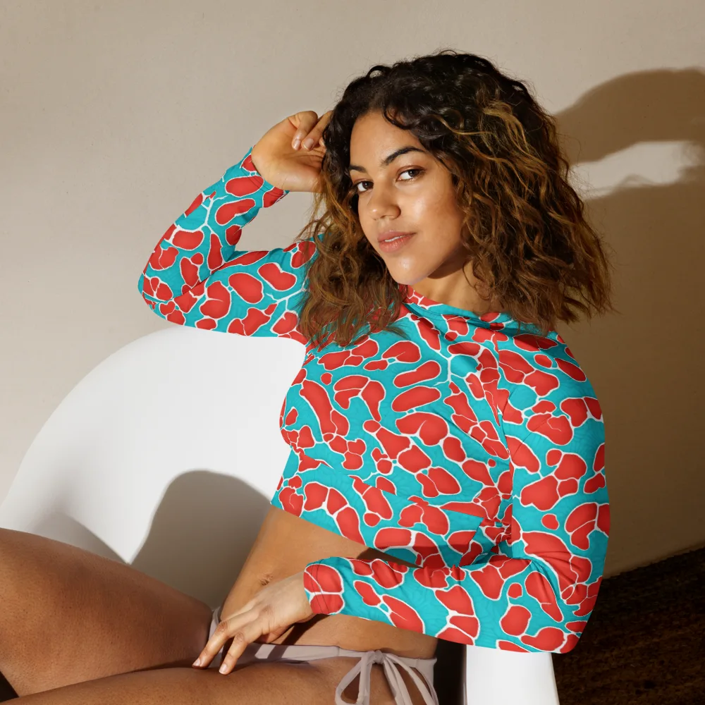 Turquoise Reef on Long Sleeve Crop Top — Left Front
