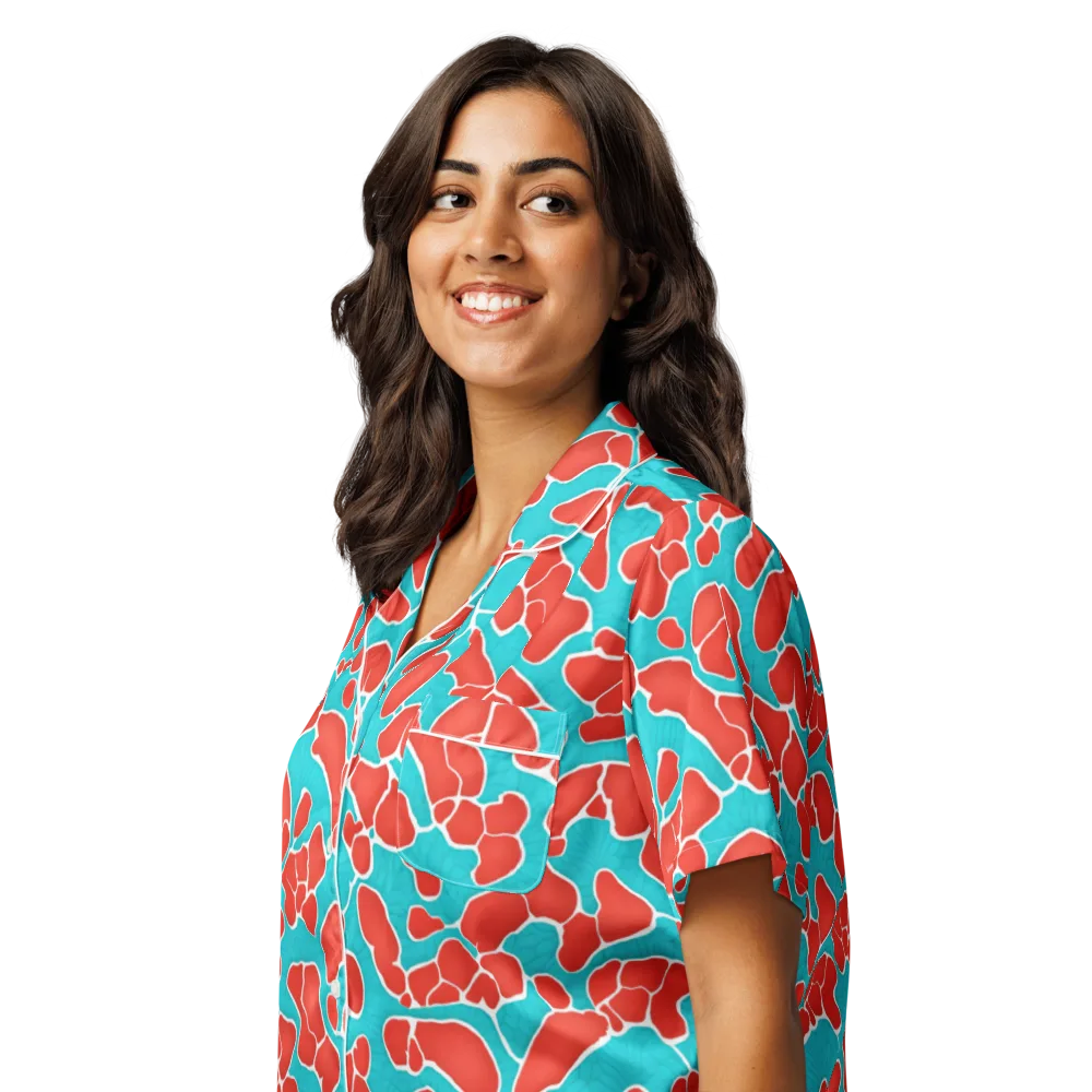 Turquoise Reef on Women's Short Sleeve Pajama Top — Left Front