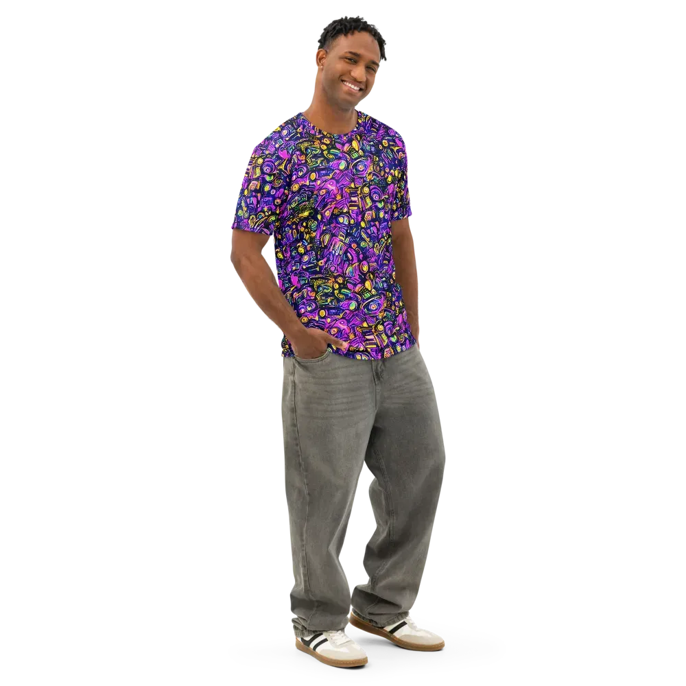 Magenta Voltage on Men's Cotton Crew Neck T-Shirt — Right Front