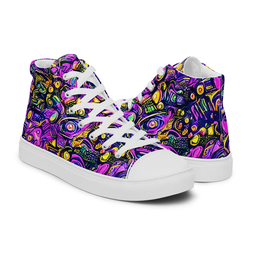 Magenta Voltage on Men's High Top Canvas Shoes — Right