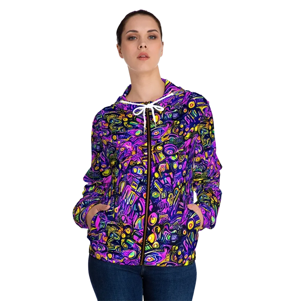Magenta Voltage on Women's Full-Zip Hoodie — Front On Person
