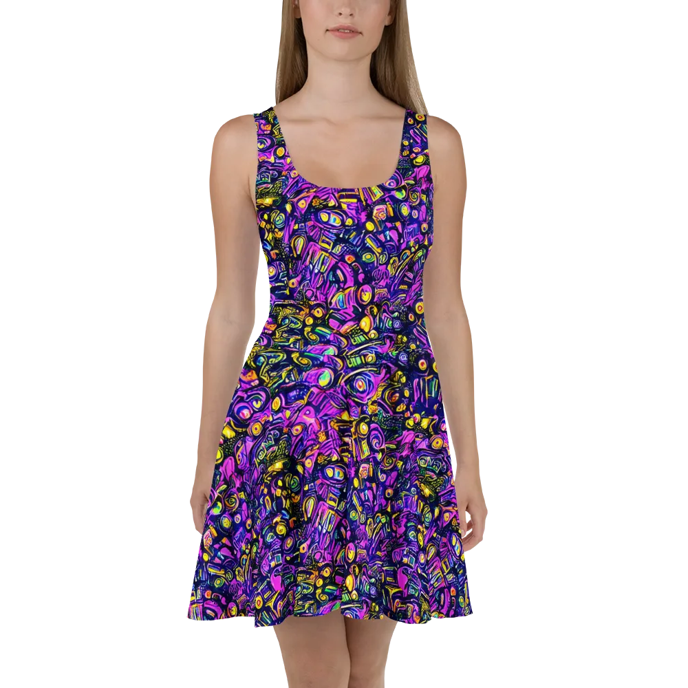 Magenta Voltage on Skater Dress — Front