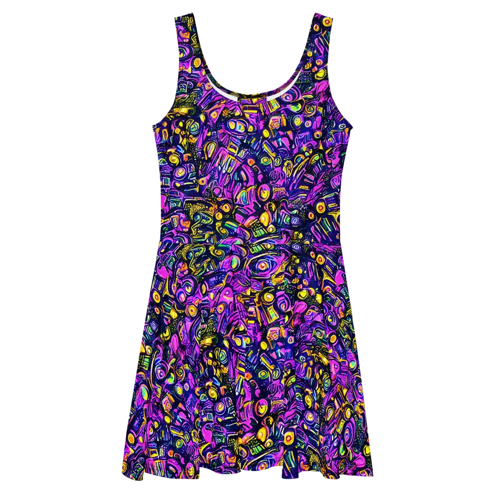Magenta Voltage on Skater Dress — Front