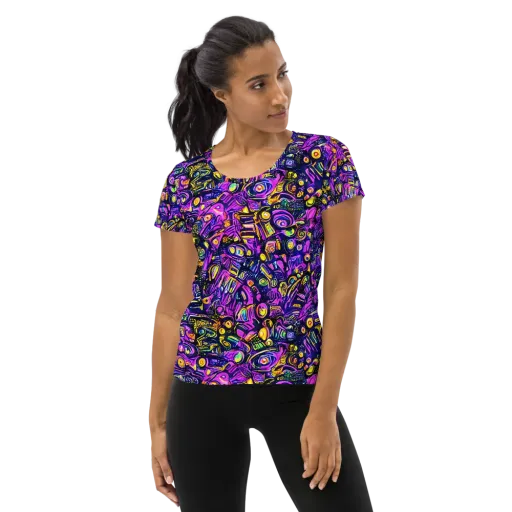Magenta Voltage on a Women's Athletic T-Shirt
