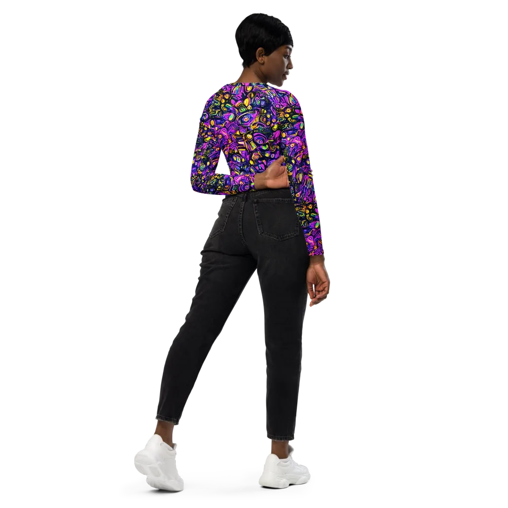 Magenta Voltage on Long Sleeve Crop Top — Right Back