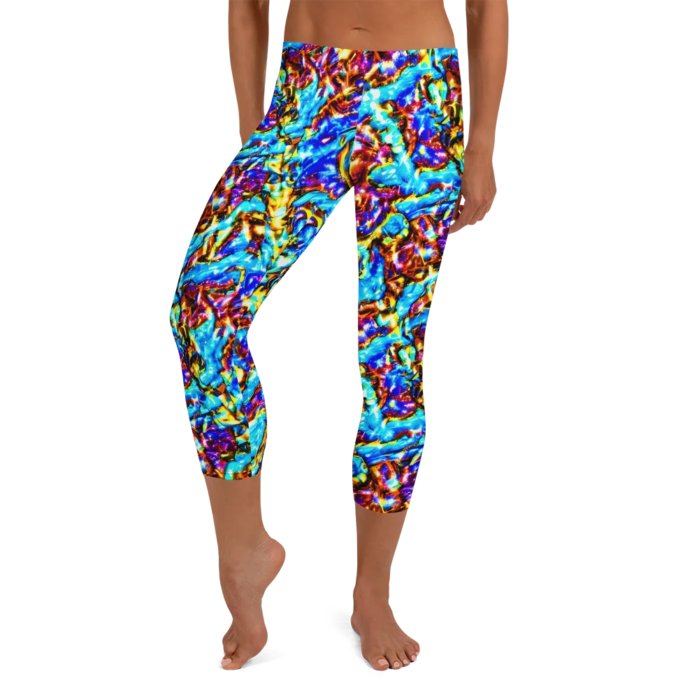 Saturated Storm on Capri Leggings — Front