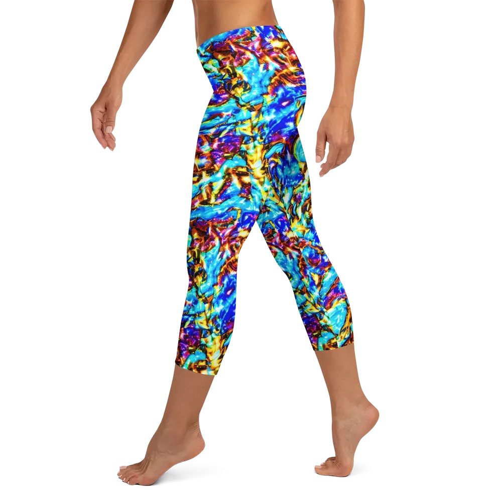Saturated Storm on Capri Leggings — Left