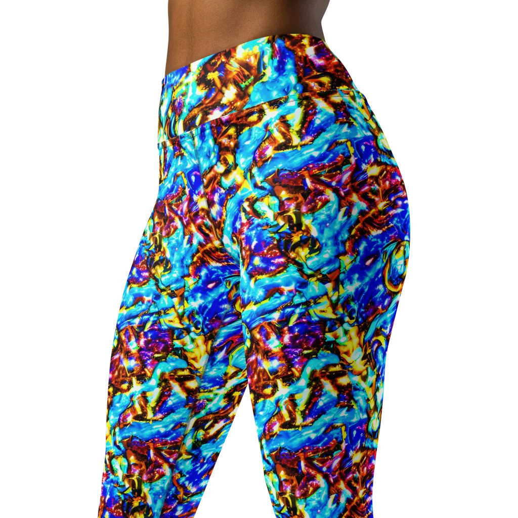 Saturated Storm on Yoga Leggings — Left Front