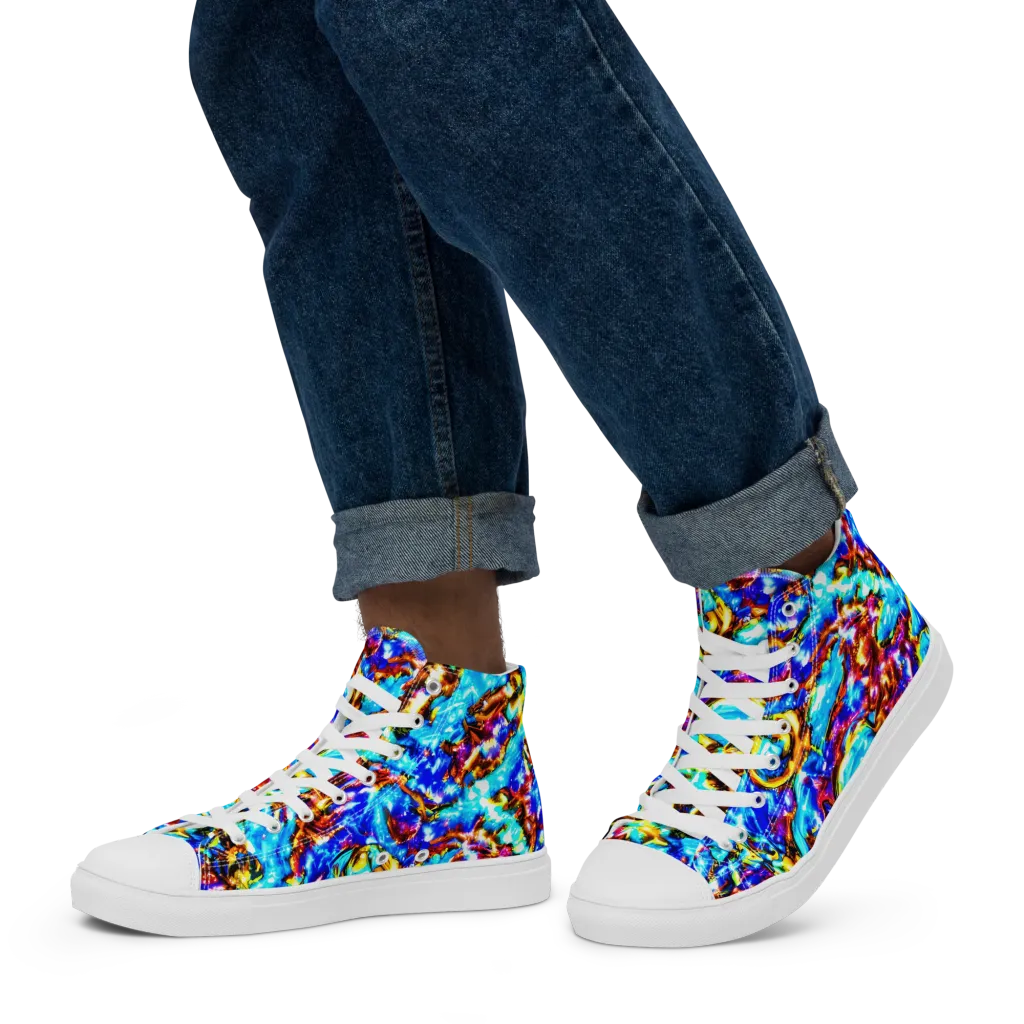 Saturated Storm on Men's High Top Canvas Shoes — Left