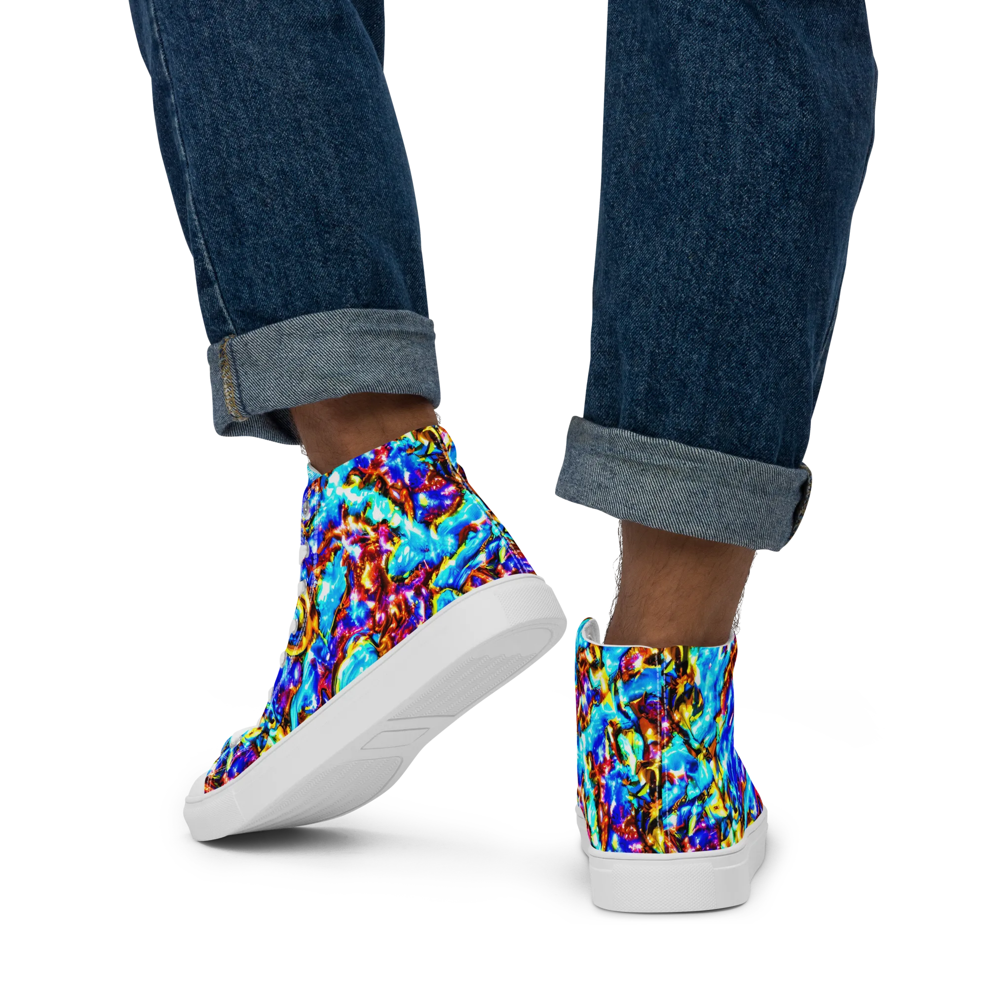 Saturated Storm on Men's High Top Canvas Shoes — Back